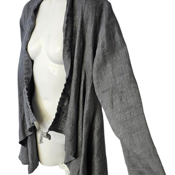 Bryn Walker Womens 100% Linen Lagenlook Tie Front Long Sleeve Cardigan, Grey, M - Picture 10 of 10